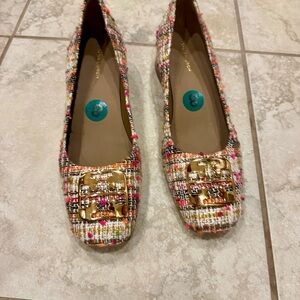 Tory Burch Multicolor Tweed Loafer with Gold Logo, NEW